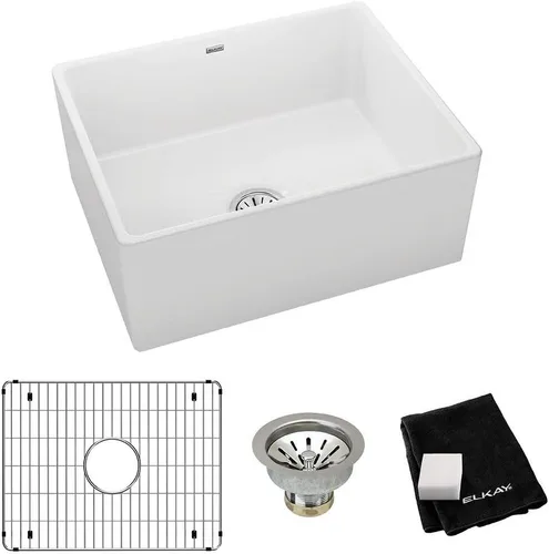 Vista 11 de Elkay SWU1517WH - Fregadero de barra de montaje inferior de arcilla refractaria de 16-7/16" x 18-15/16" x 9-1/16", color blanco