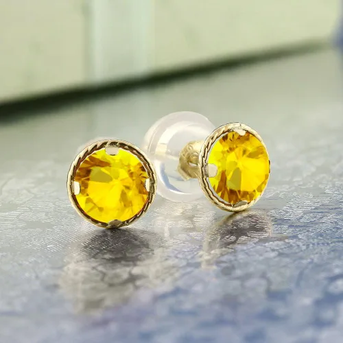Vista 68 de Gem Stone King Aretes redondos de oro amarillo de 14 quilates con piedra natal Redondos de 0.157 in Aretes de oro para mujeres y hombres