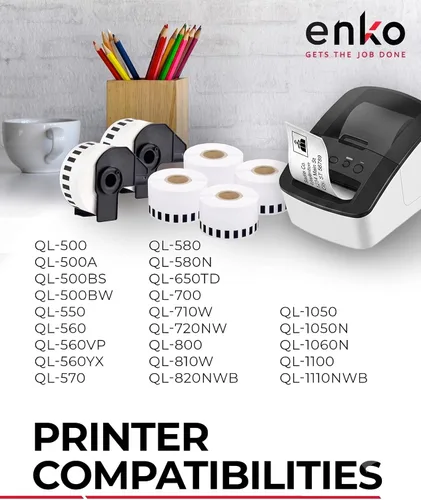 Vista 4 de enKo DK-2205 Etiquetas de papel continuo (2.4 pulgadas x 100 pies) compatibles con impresoras de etiquetas Brother QL QL-800, QL-820NWB QL 810W