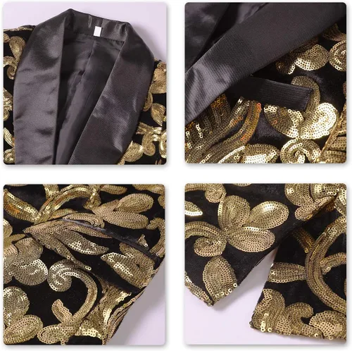 Vista 6 de SWOTGdoby Traje de esmoquin para niños, vestido formal brillante, conjunto de traje de 2 piezas, chaqueta de cachemira, pantalones y cuello de chal