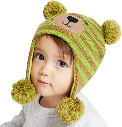 Vista 7 de Muryobao Gorro de punto con forro polar cálido para niños pequeños con orejeras para bebés y niñas