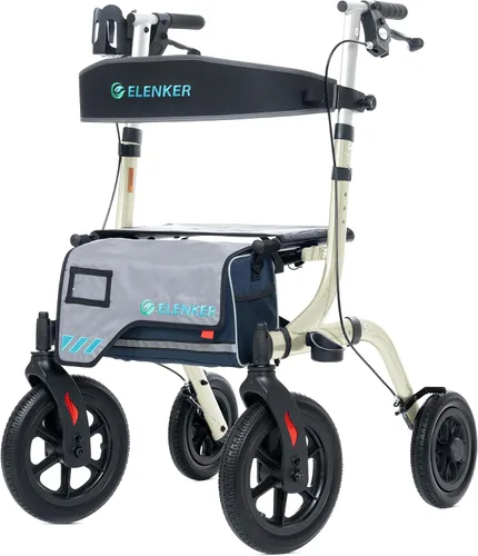 Vista 9 de ELENKER Andador todoterreno con asiento, andador rodante para exteriores, ruedas delanteras de 12" sin cámara de aire, diseño plegable compacto