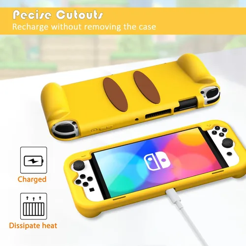 Vista 6 de KENOBEE Funda de silicona para Nintendo Switch OLED modelo 2021, suave y ligera, con agarre ergonómico, con absorción de golpes y diseño