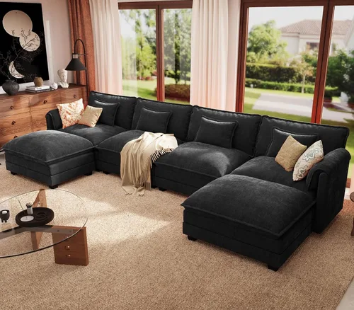 Vista 15 de Sofá modular de gran tamaño de 113 pulgadas, cómodo sofá en forma de L con funda extraíble, asiento ancho y profundo moderno para sala de estar