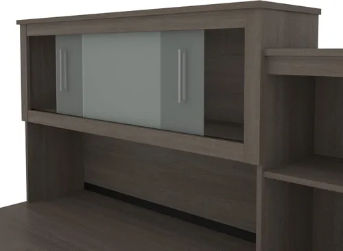 Vista 4 de Bestar Dayton 63W 65W Escritorio en forma de L con gabinete en corteza gris