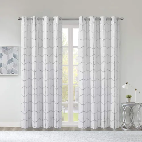 Vista 12 de Intelligent Design Cortina blackout Raina, estampado metálico, ojales y aislamiento térmico Cortina para dormitorio, sala de estar y dormitorio que