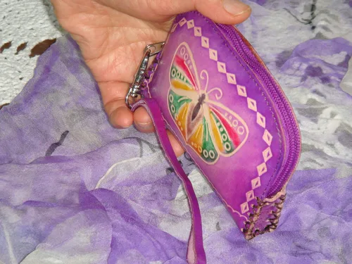Vista 4 de Genuine Leather Change Purse,wallet,Butterfly & Flower Coin Pouch, Wristlet and .Zipper