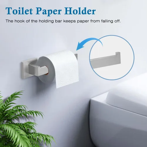 Vista 5 de Juego de accesorios de baño de 4 piezas, juegos de toalleros, incluye toallero, soporte para papel higiénico, gancho para toallas, kit de accesorios