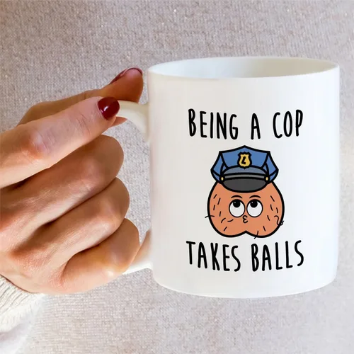 Vista 5 de Retreez Taza divertida para oficial de policía – Being A Cop Takes Balls – Tazas de café de cerámica de 11 onzas para profesionales del orden