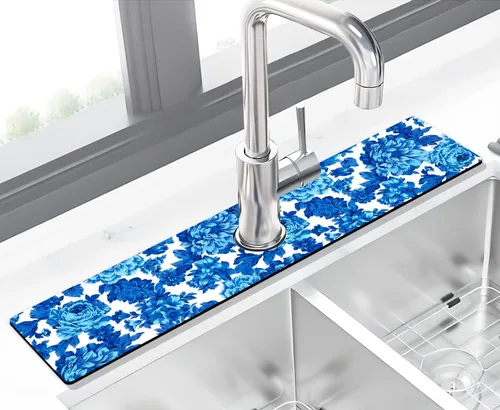Vista 12 de Tapete protector contra salpicaduras para grifo de fregadero de cocina - 2 piezas, tapete súper absorbente de secado rápido, accesorios