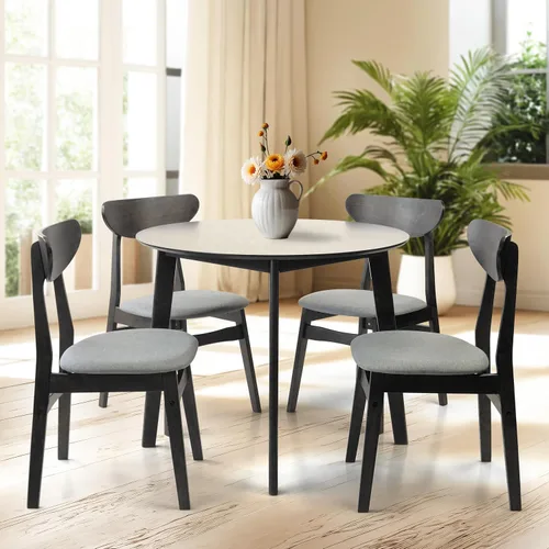 Vista 13 de Juego de 3 mesas redondas de cocina y 2 sillas laterales Yumiko de madera maciza con asiento acolchado