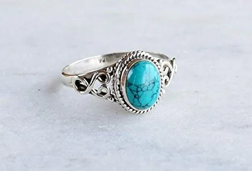 Vista 3 de Avicrafts Turquoise Stone Ring 925 Sterling Silver Statement Ring For Women Handmade Gemstone Christmas Jewellery Gift For Her