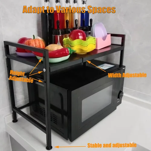 Vista 4 de Soporte extensible para horno de microondas, estante ajustable para microondas, estante para tostadora, estante resistente, organizador de encimera