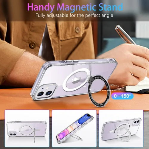 Vista 2 de DUEDUE Funda magnética para iPhone 11 con soporte invisible [compatible con Magsafe], funda protectora transparente de cuerpo completo, delgada