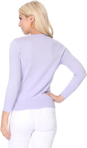 Vista 5 de YEMAK suéter de punto con cuello redondo y mangas 34 para mujer (S-3X)