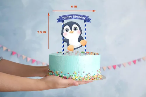 Vista 4 de Decoración para pastel de pingüinos: bonita decoración de cumpleaños de pingüino para fiestas infantiles, baby shower, invierno de las maravillas