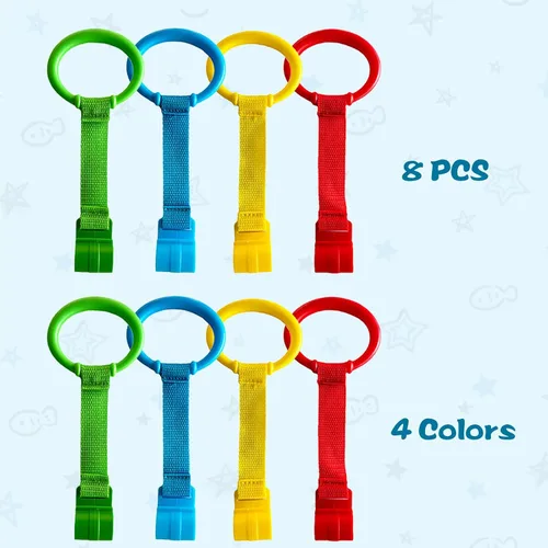 Vista 5 de 8 anillos de dominadas para corralitos de juegos, anillos de seguridad ajustables de plástico para bebés, asistente de caminar para niños pequeños