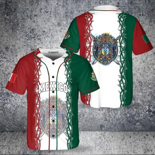 Vista 3 de HYPERFAVOR Camiseta de México con botón completo para hombre, camiseta de béisbol de México para hombre, camisas de manga corta para hombre, regalos