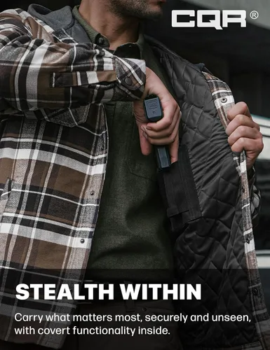 Vista 6 de CQR - Chaqueta tipo camisa de franela para hombre, de manga larga, cálida para invierno, para exteriores, casual, a cuadros, con bolsillos