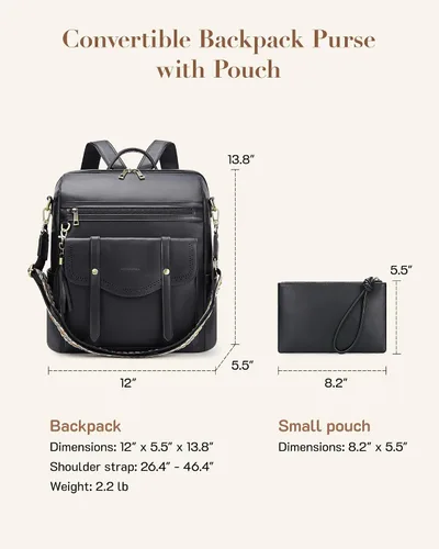 Vista 6 de Missnine Mochila convertible con bolsa, mochila de piel sintética para mujer, bolsa de hombro para mujer, Negro -, Contemporáneo