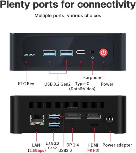 Vista 12 de Beelink SER5 - Mini PC W11 Pro, AMD Ryzen 5 5500U (6C/12T hasta 4.0 GHz), 16 GB DDR4, 500 GB SSD NVMe, gráficos 7 núcleos 1800 MHz, Wi-Fi 6, BT5.2