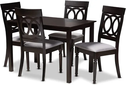 Vista 10 de Baxton Studio Lucie - Juego de sillas de comedor (2 piezas, tapizado de tela gris con madera con acabado marrón expreso)