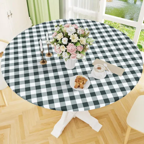 Vista 27 de Smiry - Mantel redondo de picnic de vinilo elástico impermeable con respaldo de franela, mantel de vinilo ajustable para mesas de 31-35 pulgadas