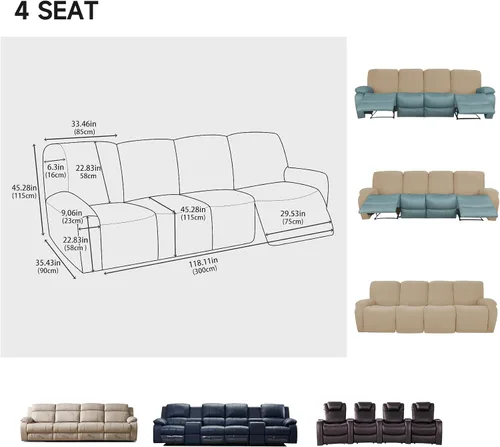 Vista 2 de vctops 10 fundas geométricas para sofá reclinable copetudo, suaves, elásticas y suaves de 4 asientos, funda antideslizante para sofá, protector