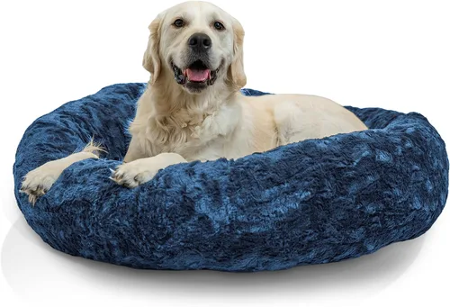 Vista 42 de Best Friends by Sheri - The Original Calming Donut - Cama calmante en forma de dona para perros y gatos - Pelo largo, azul bebé, M, 30 x 30 pulgadas