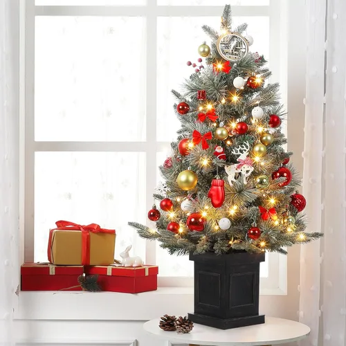 Vista 8 de Árbol de Navidad preiluminado de 3 pies con 78 luces LED preiluminadas de alta calidad, 8 modos, funciona con pilas, mini árbol de Navidad pequeño