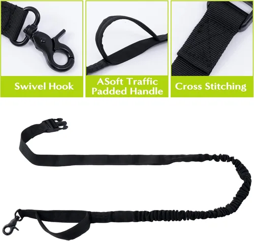 Vista 4 de Correa de perro manos libres, correas para correr en la cintura con bolsa con cremallera, cinturón reflectante ajustable, mango doble, elástico