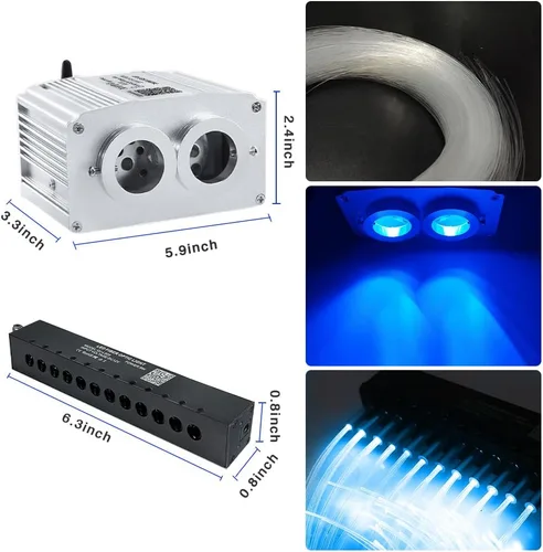 Vista 5 de Kit de luces de fibra óptica parpadeantes de doble cabezal de 16 W, Bluetooth RGBW LED Starlight Headliner Kit para techo de coche, hogar, estrella