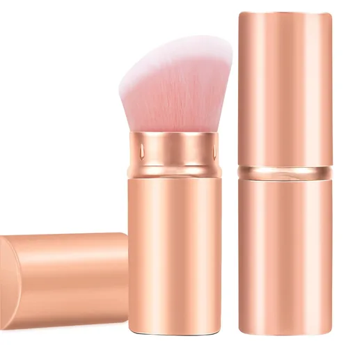 Vista 9 de Falliny Brocha de maquillaje retráctil Kabuki, base de polvo superior en ángulo, pinceles de maquillaje profesional con mango de aluminio