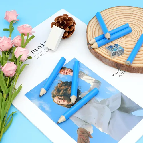 Vista 7 de Lápices triangulares cortos de 3.5 pulgadas para niños en edad preescolar, jardín de infantes, mini lápices triangulares de madera para niños