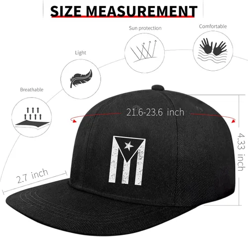 Vista 42 de Puerto Rico Hat Snapback Hats for Men Women, Puerto Rico Flag Design, Anjustable Trucker Cap Flat Brim