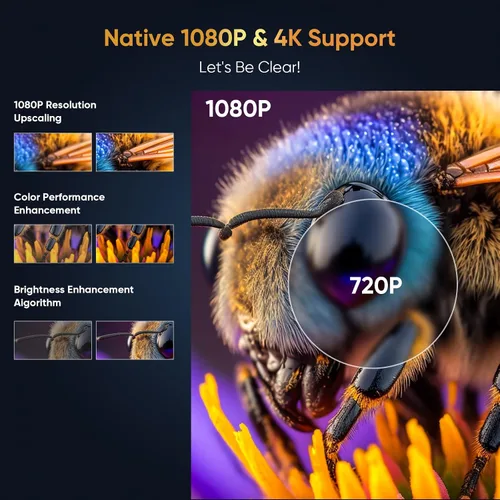 Vista 4 de [Aplicaciones integradas] Mini proyector inteligente de corto alcance 4K con WiFi 6 y Bluetooth, proyector de película para exteriores Keystone