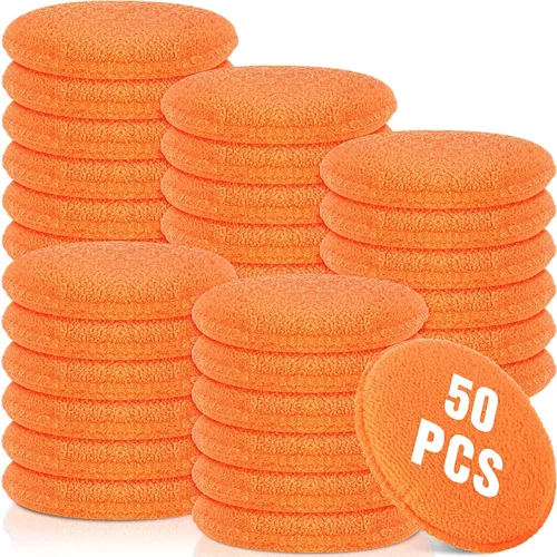 Vista 8 de Tanlade 50 almohadillas de microfibra para detalles de automóvil, aplicador de cera, almohadillas de microfibra de lavado, 5 pulgadas de diámetro