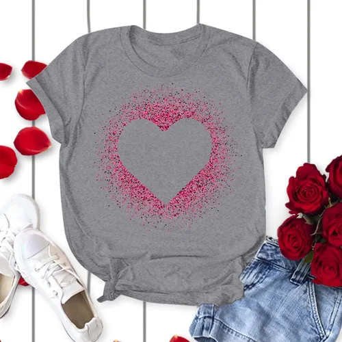 Vista 16 de Camisetas de manga corta con estampado de corazón para mujer, camisetas de ajuste regular, linda y divertida, ropa de regalo 2023