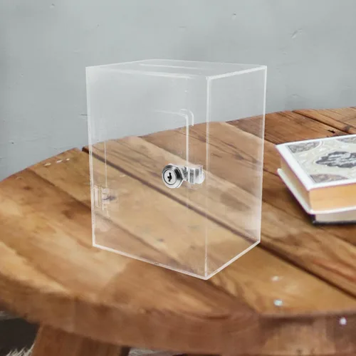 Vista 2 de Alipis Alcancía transparente, caja de acrílico para ahorrar dinero, caja de sugerencias, buzón de correo, urna de ahorro, moneda, dinero, alcancía