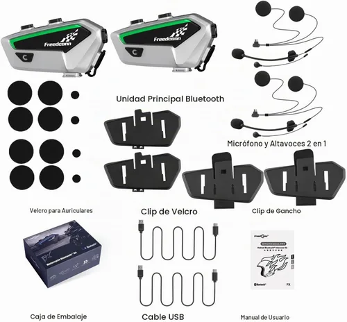 Vista 9 de FreedConn FX - Auriculares Bluetooth para motocicleta con intercambio de música, 2 unidades FX 10 Riders 4,921.3 ft, casco de grupo intercomunicador