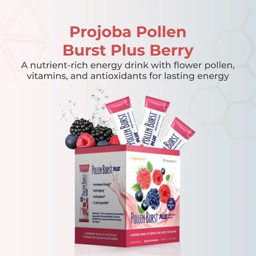Vista 2 de Projoba Polen Burst Plus Berry - 30 paquetes Natural flower pollen energy, vitamins, antioxidants, berry flavor, 30 portable stick packs, mixes