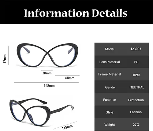Vista 3 de LJCZKA Gafas de bloqueo de luz azul de gran tamaño para mujer, gafas ovaladas de ojo de gato, para computadora, antifatiga ocular