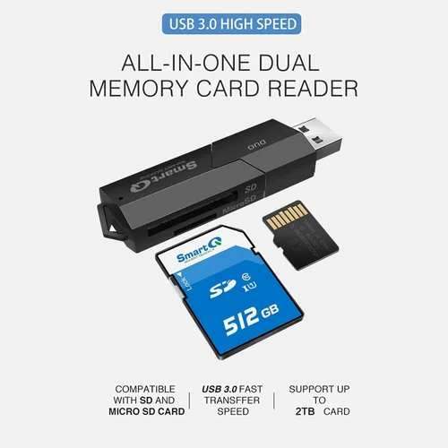 Vista 2 de SmartQ C307 DUO Lector de tarjetas SD portátil USB 3.0 Adaptador de tarjeta de memoria flash Hub para SD, Micro SD, SDXC, SDHC, MMC, Micro SDXC
