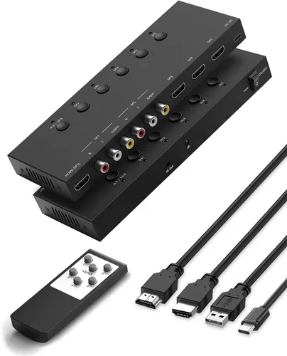 Vista 10 de Interruptor HDMI/AV 5 en 1, convertidor 4K-HD MI+1AV a HDMI, compatible con HDR y HDCP 2.2 y 3D completo con control remoto IR compatible