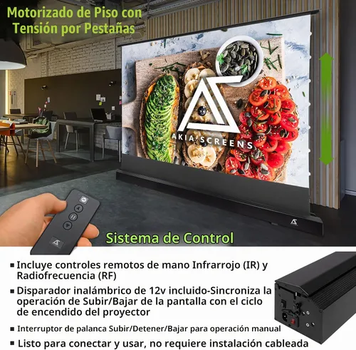 Vista 6 de Akia Screens AK-FMT102UH2 Pantalla de proyector motorizada de 102 pulgadas con control remoto, Tab-Tension CineWhite, UST Short & Standard Throw