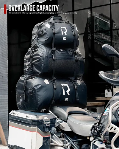 Vista 6 de BORLENI Bolsa de lona impermeable para motocicleta, bolsa trasera de equipaje con gran espacio de almacenamiento, cierre superior enrollable