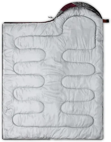 Vista 7 de QOOMO Saco de dormir para camping, 3 estaciones, clima cálido y fresco, ligero, saco de dormir impermeable para adultos y niños, viajes y al aire