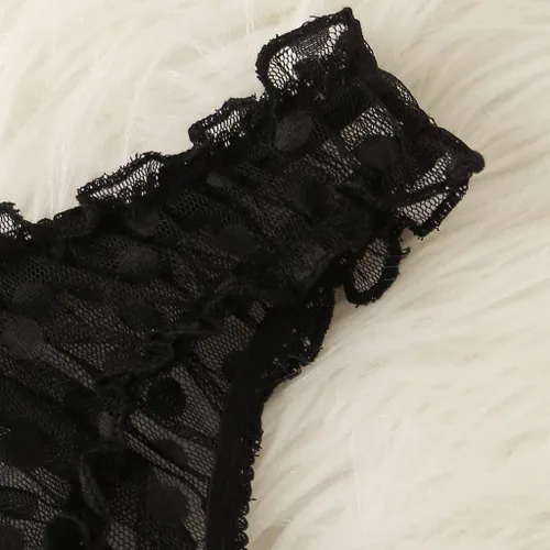 Vista 5 de Lencería sexy para mujer, con malla de puntos, con lazo, ropa interior, ropa interior, ropa interior negra, tallas S-XL