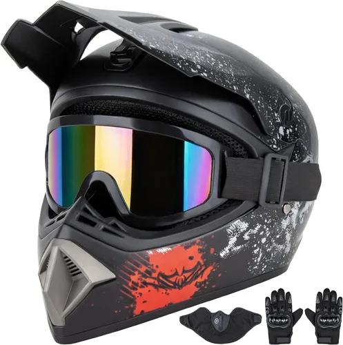 Vista 2 de CARTMAN Casco para adultos de bicicleta de tierra, casco de motocicleta de cara completa aprobado por el DOT, mate negro y amarillo para motocross