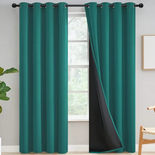 Vista 20 de Yakamok Cortinas negras, cortinas de ventana con aislamiento térmico y eficiencia energética para dormitorio, cortinas opacas completas y cortinas